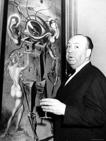 Film Director Alfred Hitchcock, Standing Beside Salvador Dali's Painting Movies
