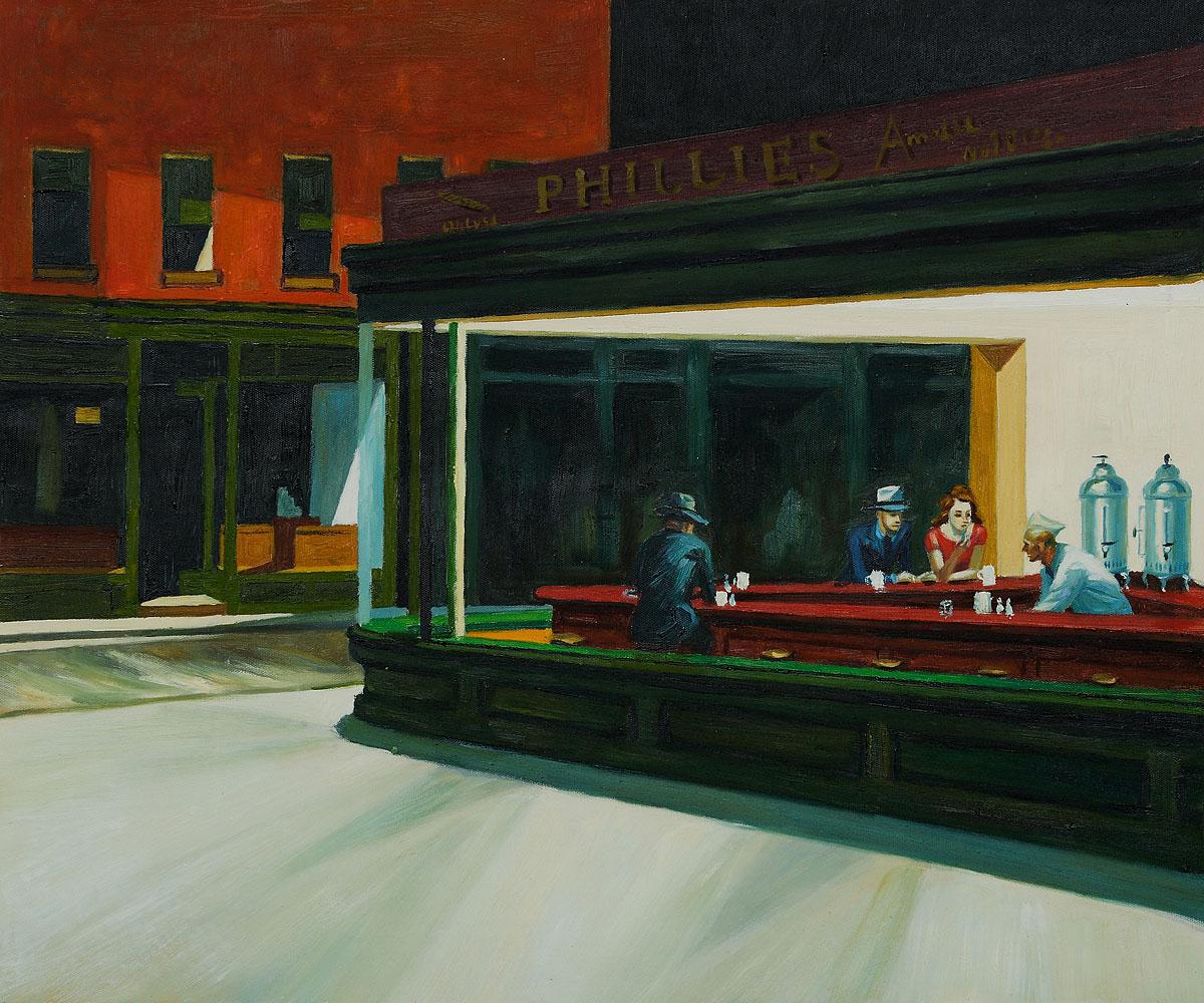 Angela Wakefield Edward Hopper American Diner Painting By Leading British  Urban Landscape Artist