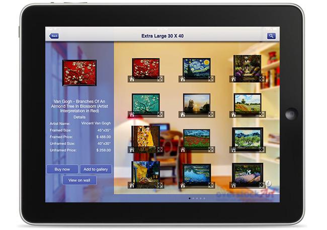 Our entire art database is available and on display via the iPad app giving iPad customers the ability to swipe and search through thousands of titles organized by artist, subjects, styles and sizes. 