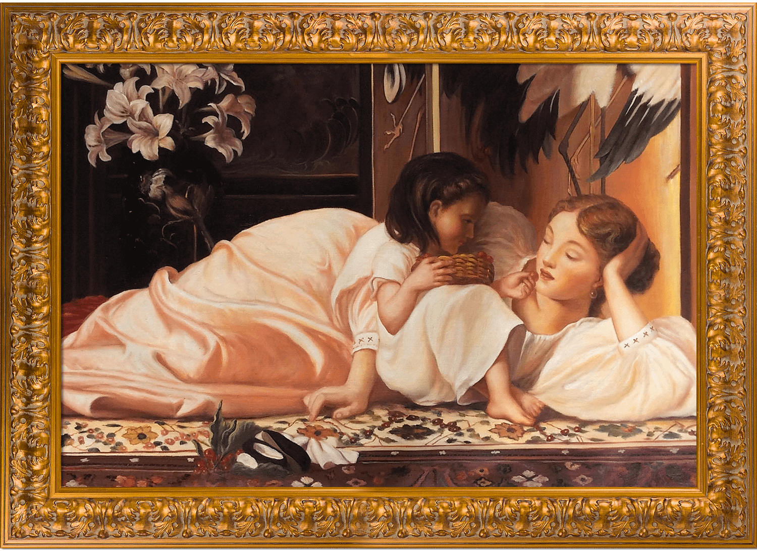 No framed oil painting My Sweetheart portraits mother with young daughter canvas 