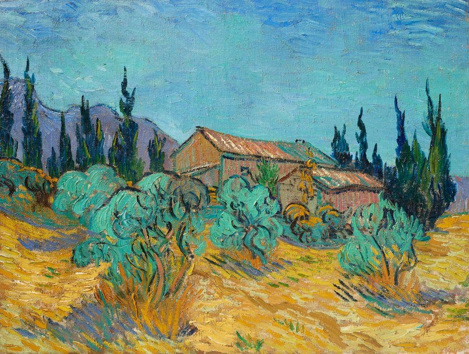 van_Gogh-Wooden_Huts_Among_Olive_Trees_and_Cypress_Trees-Cox_Collection_Auction