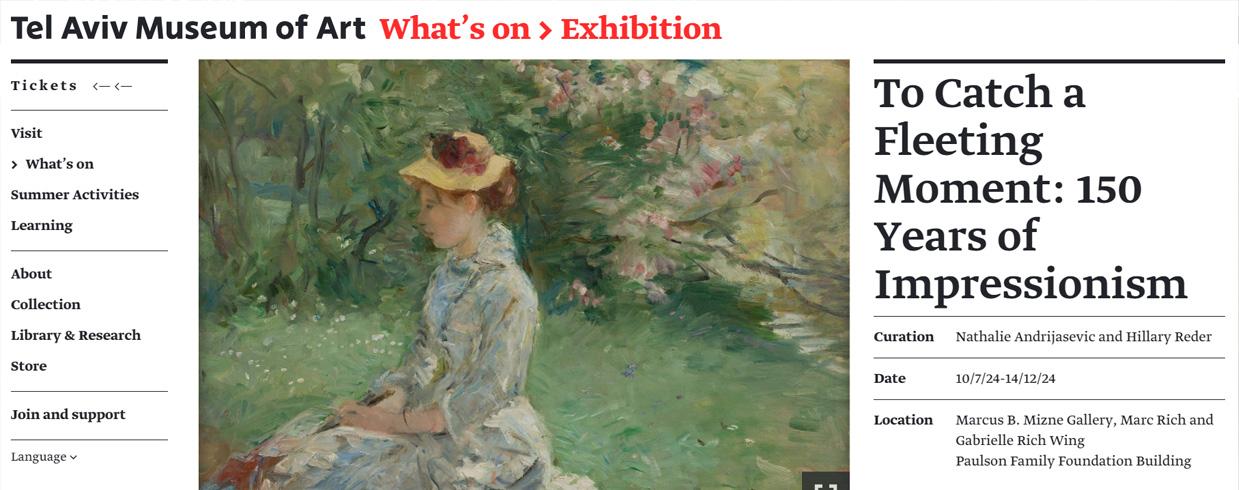 To Catch a Fleeting Moment: 150 Years of Impressionism special exhibition in Tel Aviv Israel