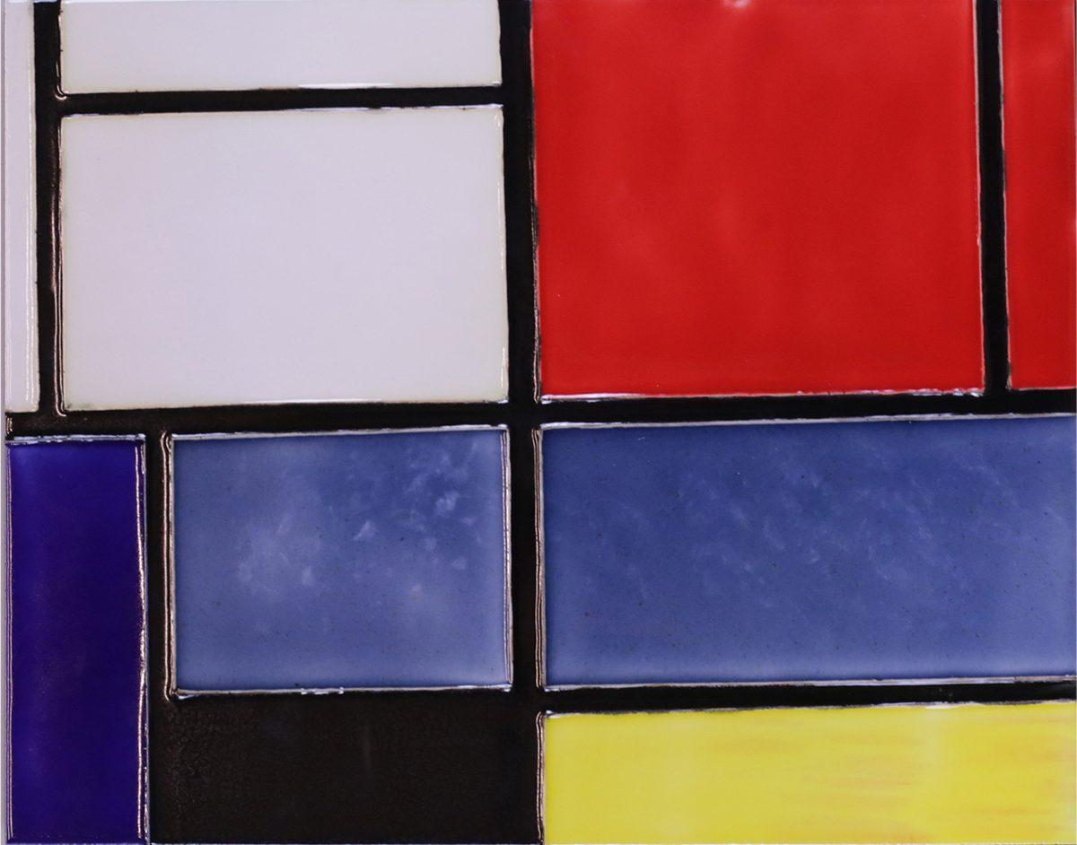 Piet Mondrian Tableau 3 with Orange-Red, Yellow, Black, Blue and Gray Trivet/Wall Accent Tile